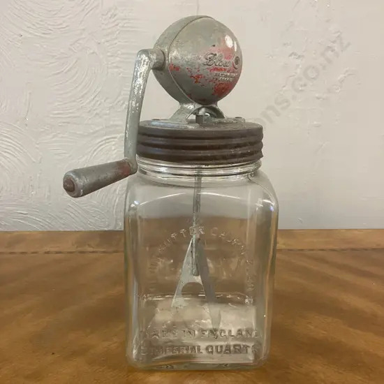 Blow Glass Butter Churn 2/20 - Glass Butter Churn Made In England 1920 - 1950s