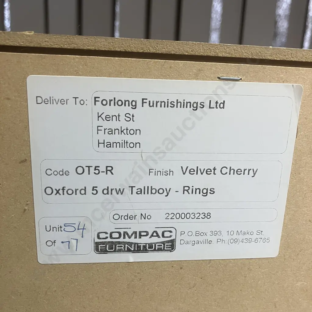 Vintage Compac Furniture Oxford 5 Drawer Tallboy, Ring Handles, Velvet Cherry Finish - Ex Forlongs. H107 W68 D40cm Image 1++