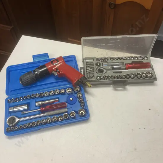 MechPro 3/8" Reversible Air Drill & 2 x Small Cased Socket Sets