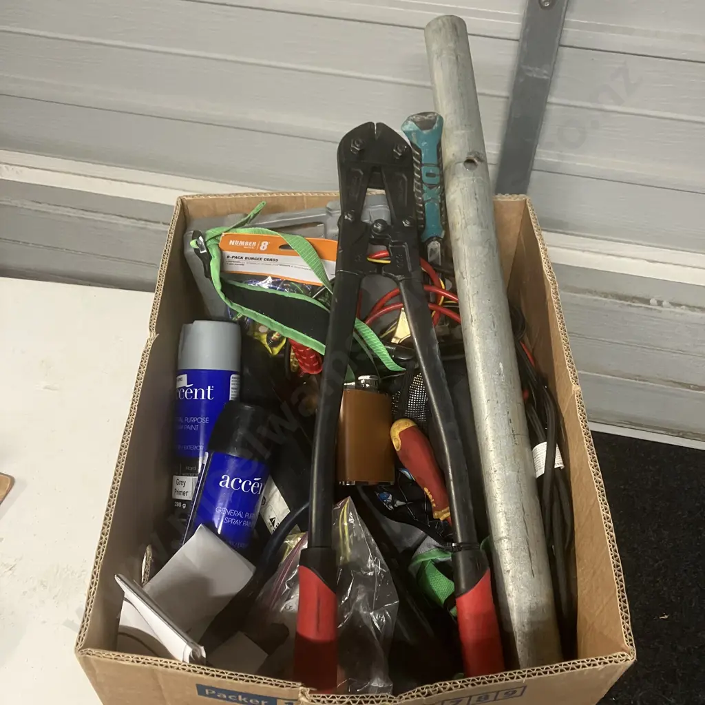 Box Lot - Spray Paints, Bolt Cutters, Triangle Etc Image 1++