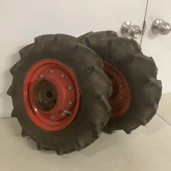 Pair of New Rotary Hoe Wheels With Continental 3.50 - 8 Tyres