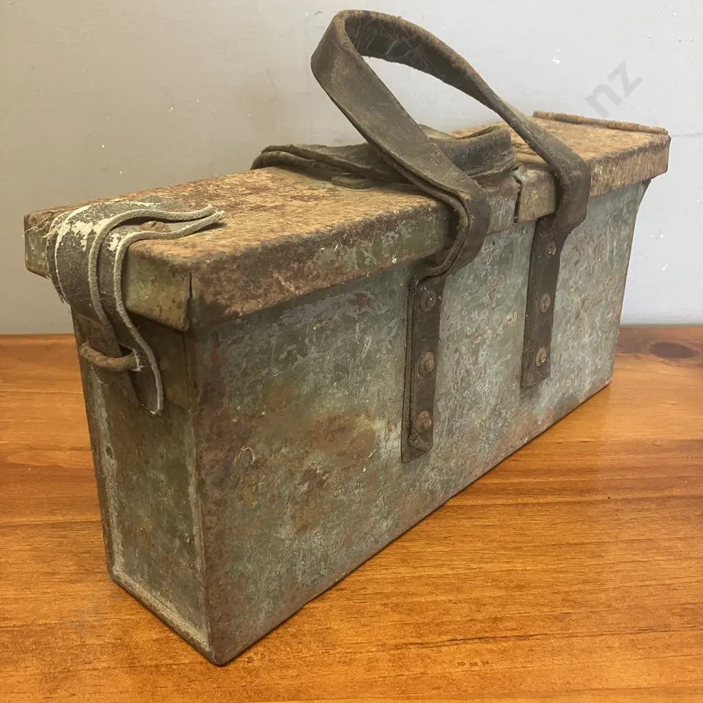 Scarce WWI Steel Ammunition Box for a Vickers Machine Gun, One End Embossed “... 1917" Image 1++