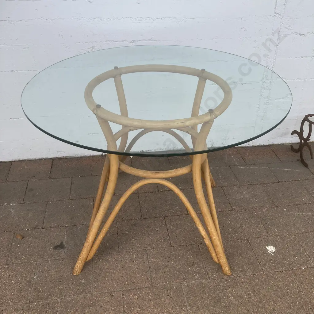 Round Glass Top Cane Table. 69 x 99cm Image 1++