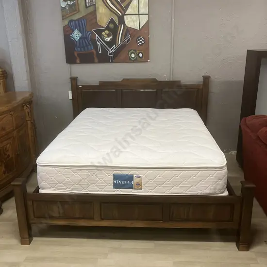 Wooden Framed Kingsize Bed - Dark Colour, Raised Panels, With Sleepyhead Minerva Mattress & Split Base