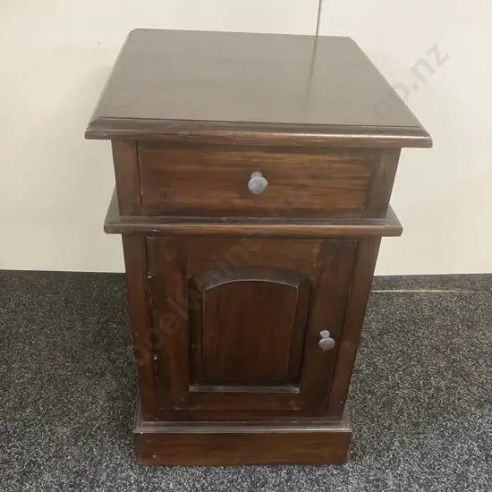Wooden Nightstand - Metal Knob Handles, Single Drawer & Door. H65 W39 D39.5cm