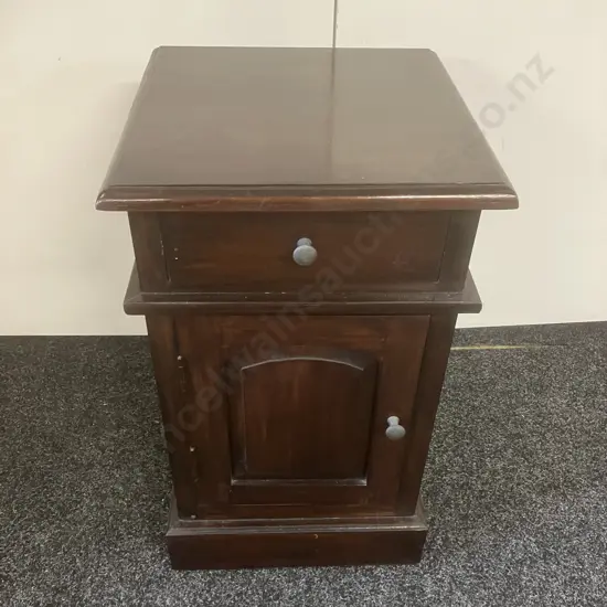 Wooden Nightstand - Metal Knob Handles, Single Drawer & Door. H65 W39 D39.5cm