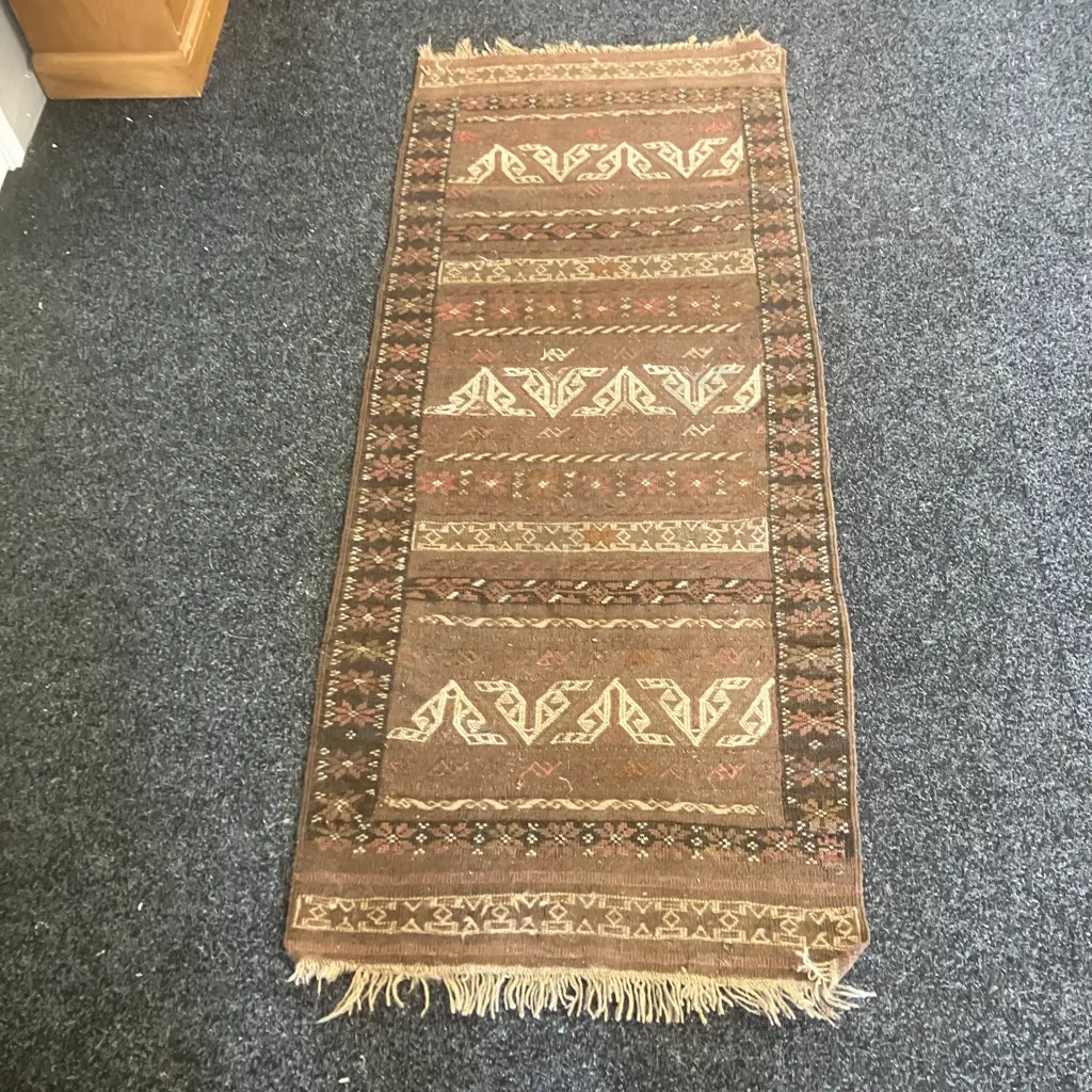 Vintage Persian Rug Runner. 172 x 70cm Brown Tones (Damaged) Image 1++