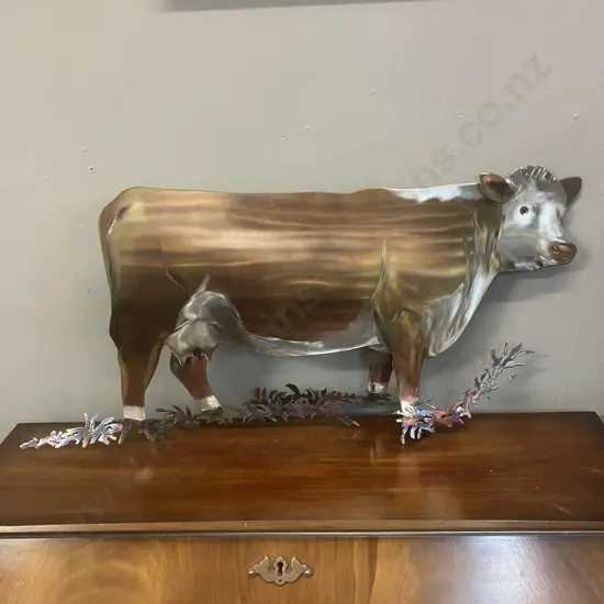 Sculpted Metals Hereford Cow Art Piece by Nathan Whitehead 2017 - Waitakaruru, NZ. 32 x 70cm