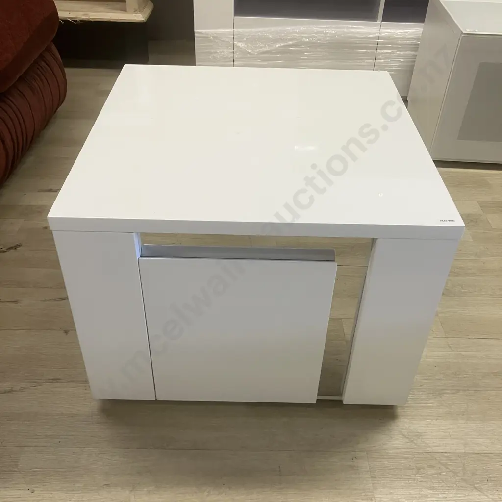 Senti Lamp Table by Insato Furniture - White Gloss With Mirror Accents, Single Drawer. 45 x 60cm Image 1++