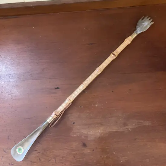 Vintage 1960s Italian Bamboo Shoe Horn Back Scratcher - Mid-Century Modern