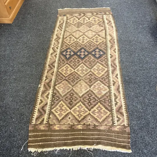Vintage Persian Rug Runner. 237 x 91cm Pink, Blue, Brown Tones ( Damaged)