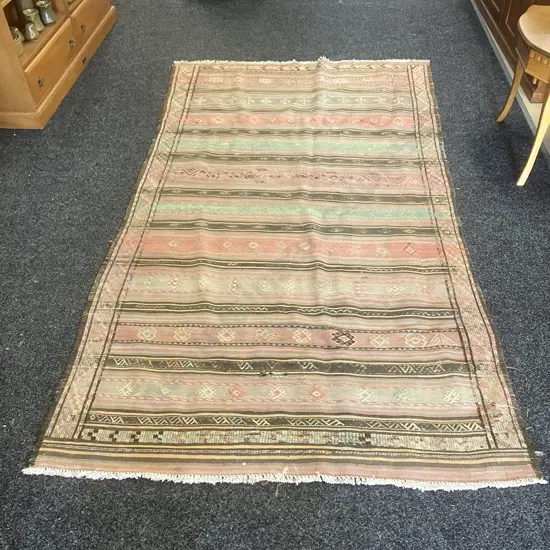 Vintage Persian Rug. 266 x 145cm Pink, Green, Brown Tones
