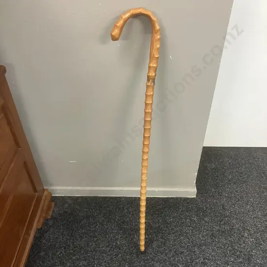Vintage Bamboo Walking Stick With Painted Chinese Characters. H92cm