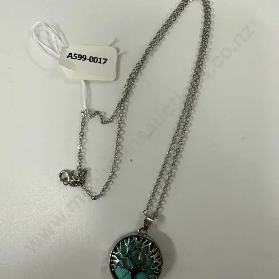 Silver Necklace With Turquoise Coloured Insert