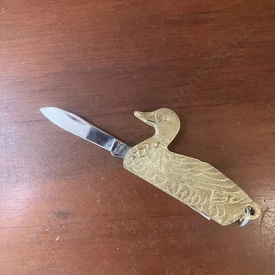 Vintage Brass Duck Pocket Knife Keychain Stainless Steel Taiwan Avon