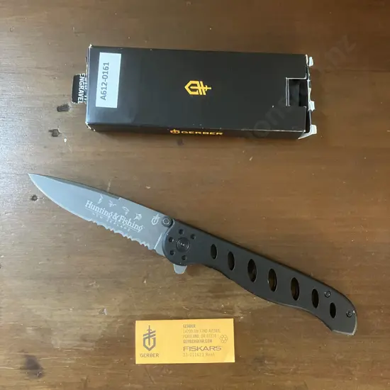 Gerber Evo Titanium Hunting & Fishing Etched Folding Knife With Box
