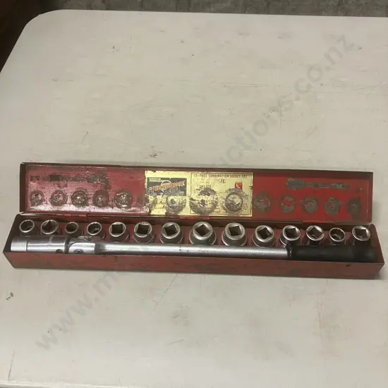 Vintage Sidchrome 15-Piece Combination Socket Set #SWS 620, 1/2" Drive, Original Steel Case