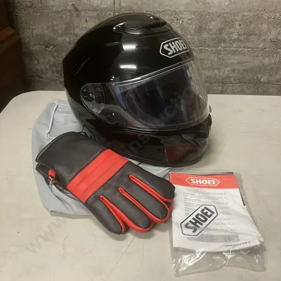 SHOEI QWEST Full-Face Touring Motorcycle Helmet With Soft Bag, Instructions. Pair of Size M Gloves