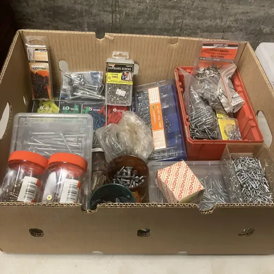 Box of Staples & Screws Etc