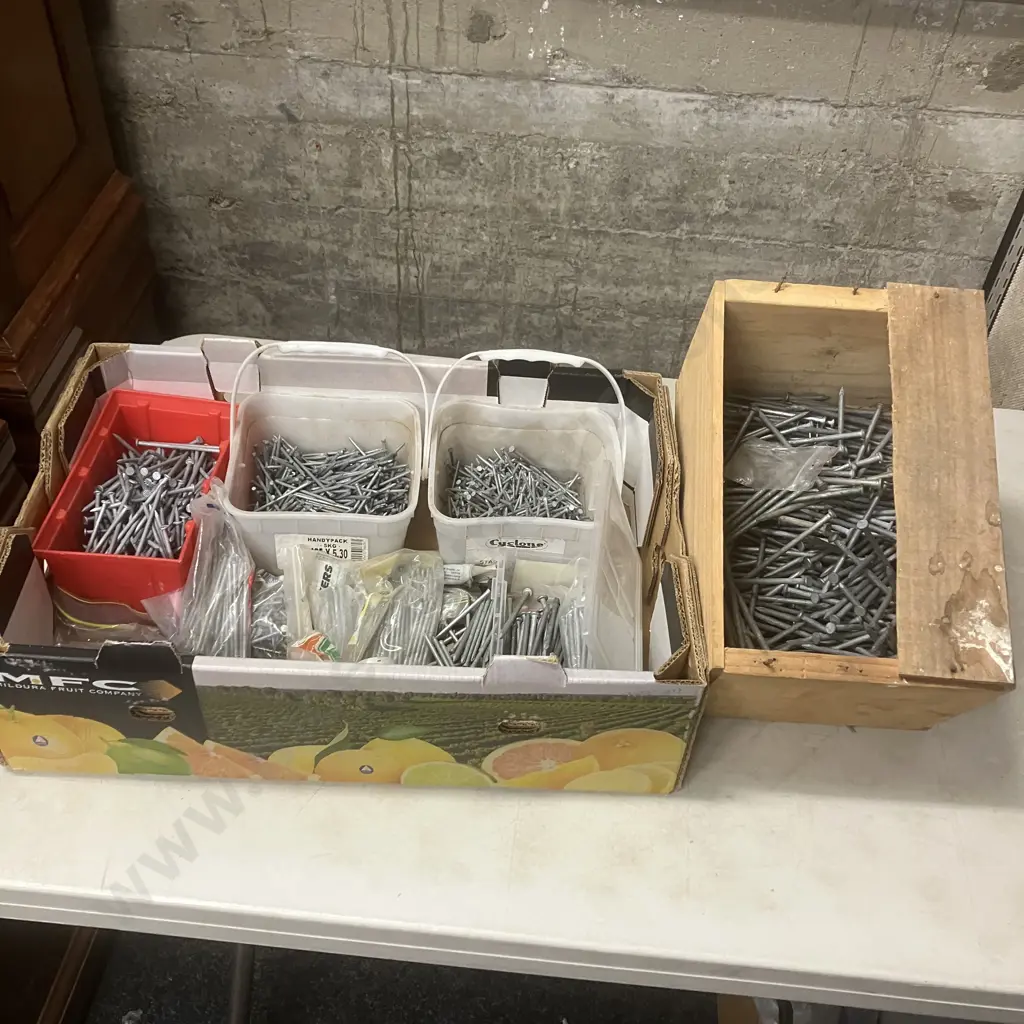 Box Of Assorted Nails & Wooden Box of Nails Image 1++