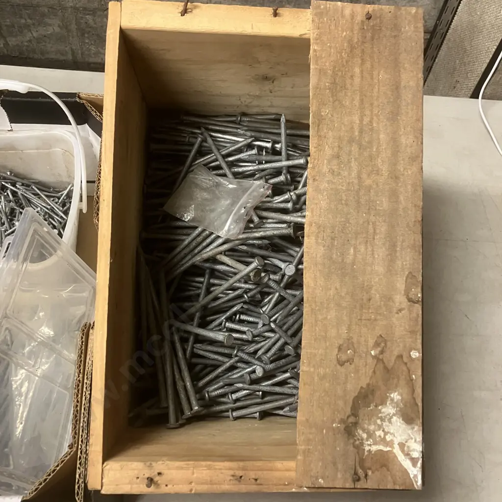 Box Of Assorted Nails & Wooden Box of Nails Image 1++