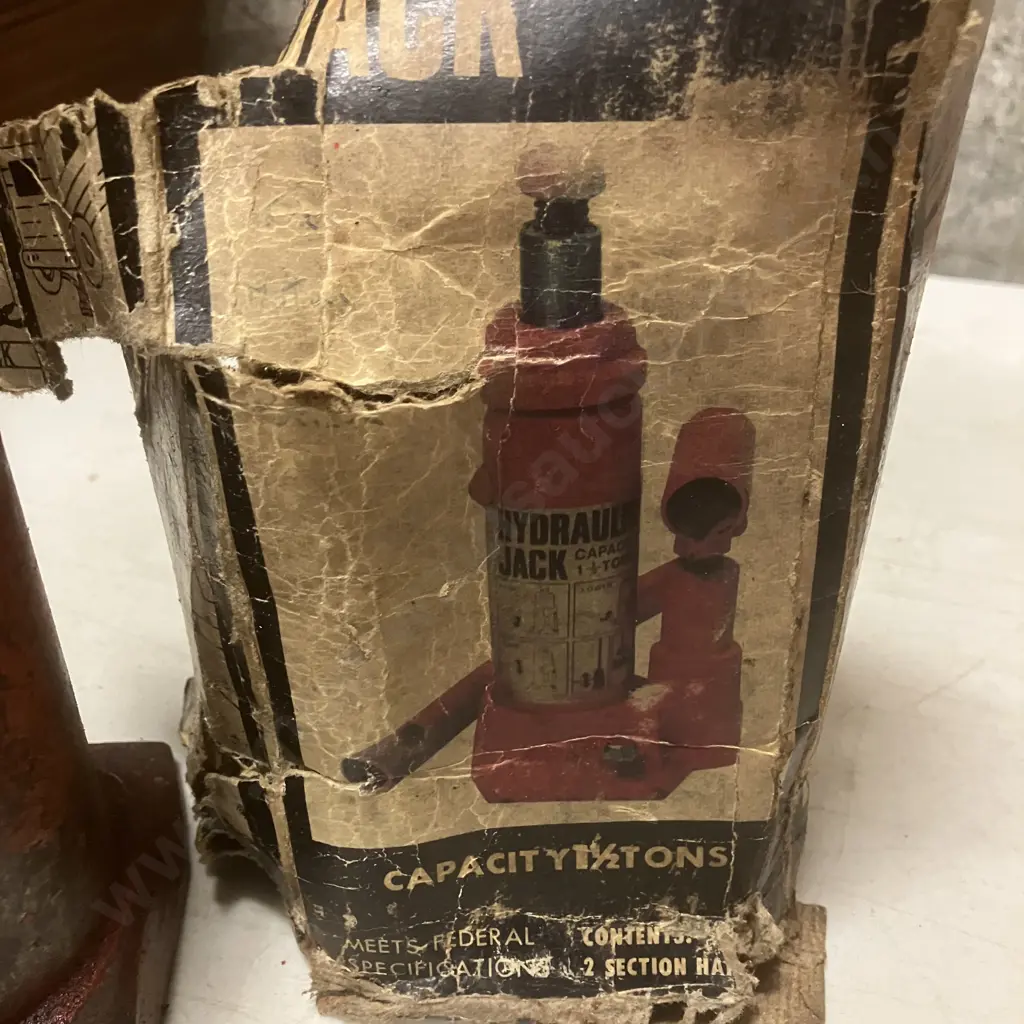 Three Assorted Bottle Jacks IN Wooden Box Image 1++