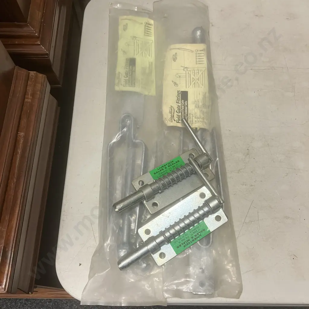 Pair of Eliza Tinsley Galvanized Field Gate Spring Fastener Sets & pair of Spring Latches Image 1++