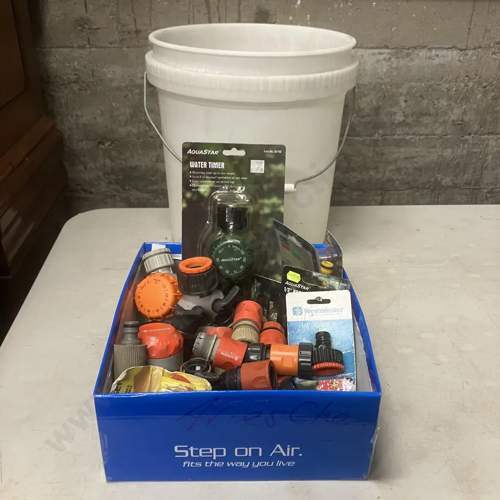 Bucket, Assorted Tap Fittings, Timers Etc Image 1++