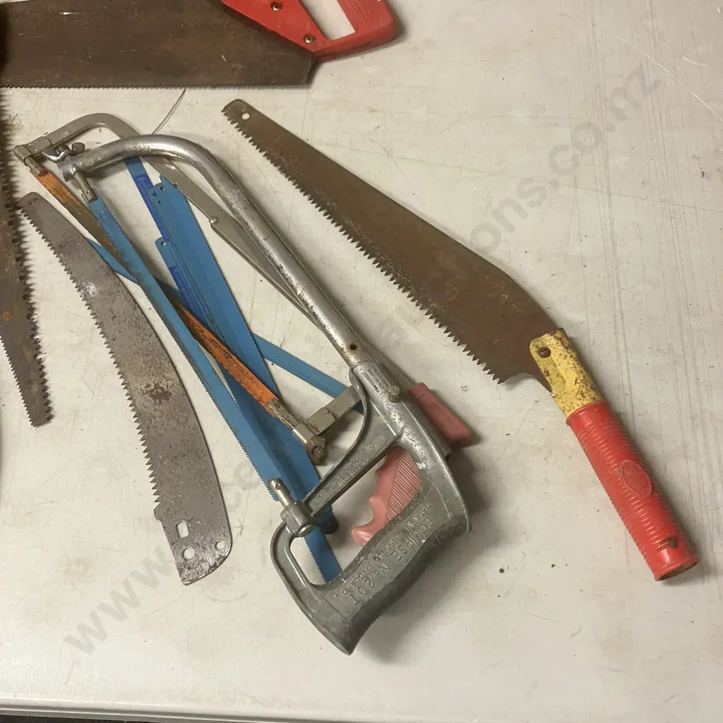 Box Lot Saws, Clamp, Hatchet Etc Image 1++