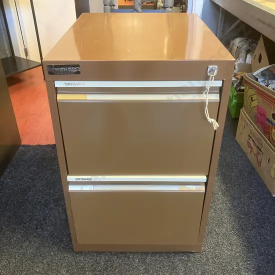 Retro StateView 2 Drawer Filing Cabinet With Key, Brown & Mustard Tones