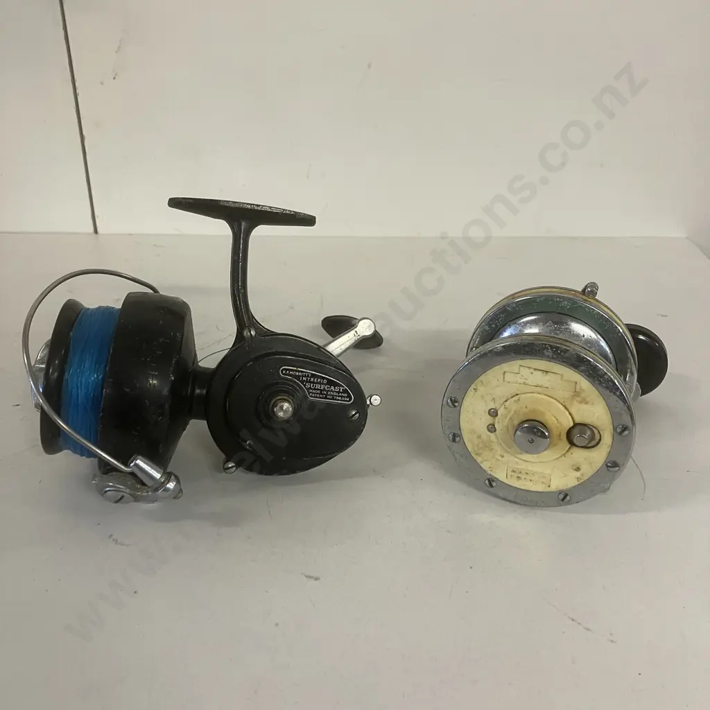 Vintage K.P.Morritt's Intrepid 'Surfcast' Fishing Reel Made In England With French Made Garcia Mitchell Fishing Reel Image 1++