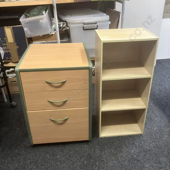 Wood Effect With Green Trim 3 Drawer Mobile Filer With Small 80cm Bookcase