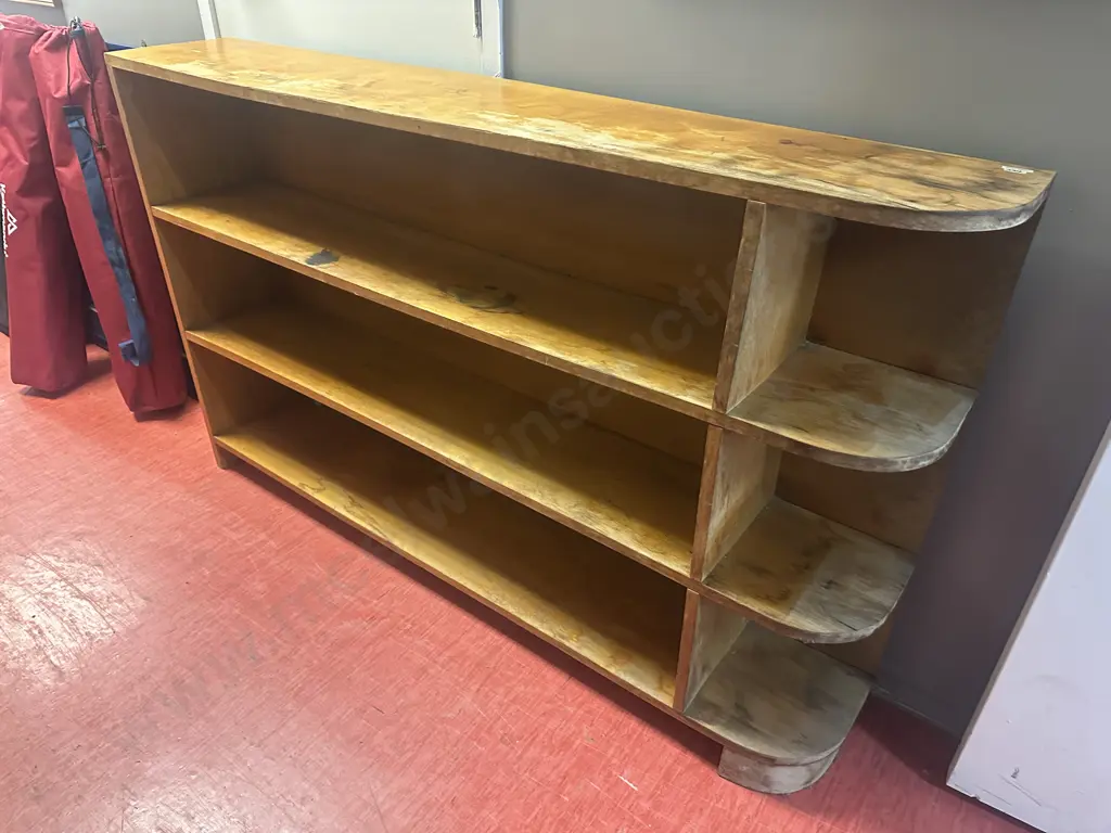 Vintage Retro Bookcase Four Tier Curved End H91,W148,D26cm. Image 1++