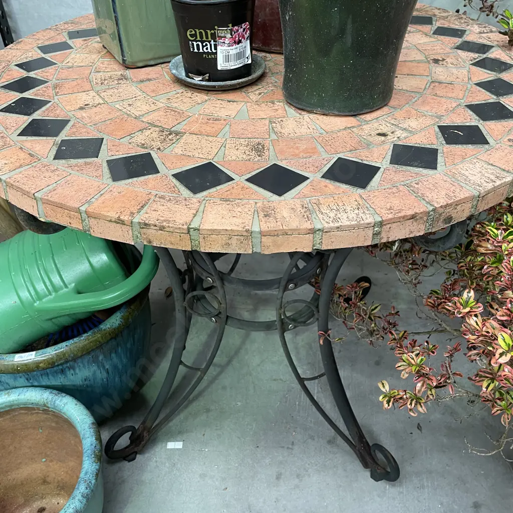 Outdoor Garden Table. Heavy iron frame with concrete Mosaic top (removable). H74 Dia90cm Image 1++