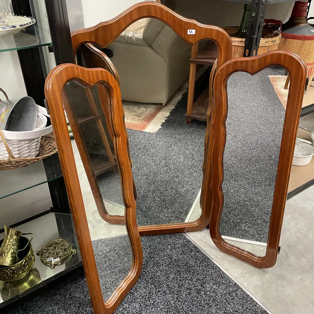 Trio of Vintage Solid Mahogany Framed Mirrors Image 1++