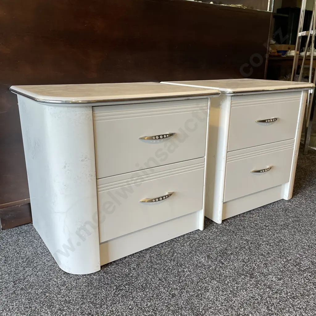 Harvey Norman White Marble Effect 2 x 2 Drawer Bedside Units Image 1++