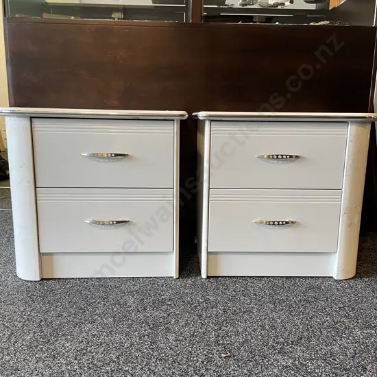 Harvey Norman White Marble Effect 2 x 2 Drawer Bedside Units