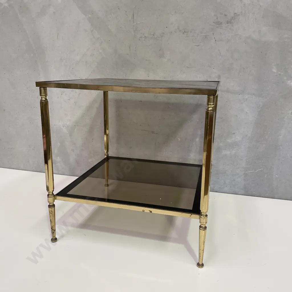 Solid Brass Framed 2 tier glass shelving unit. 45 x 46 H46cm Image 1++
