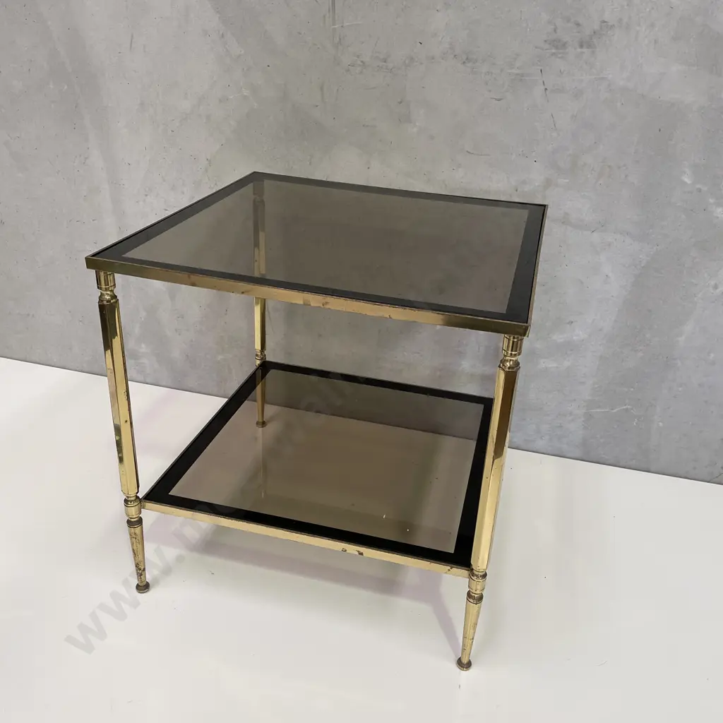 Solid Brass Framed 2 tier glass shelving unit. 45 x 46 H46cm Image 1++