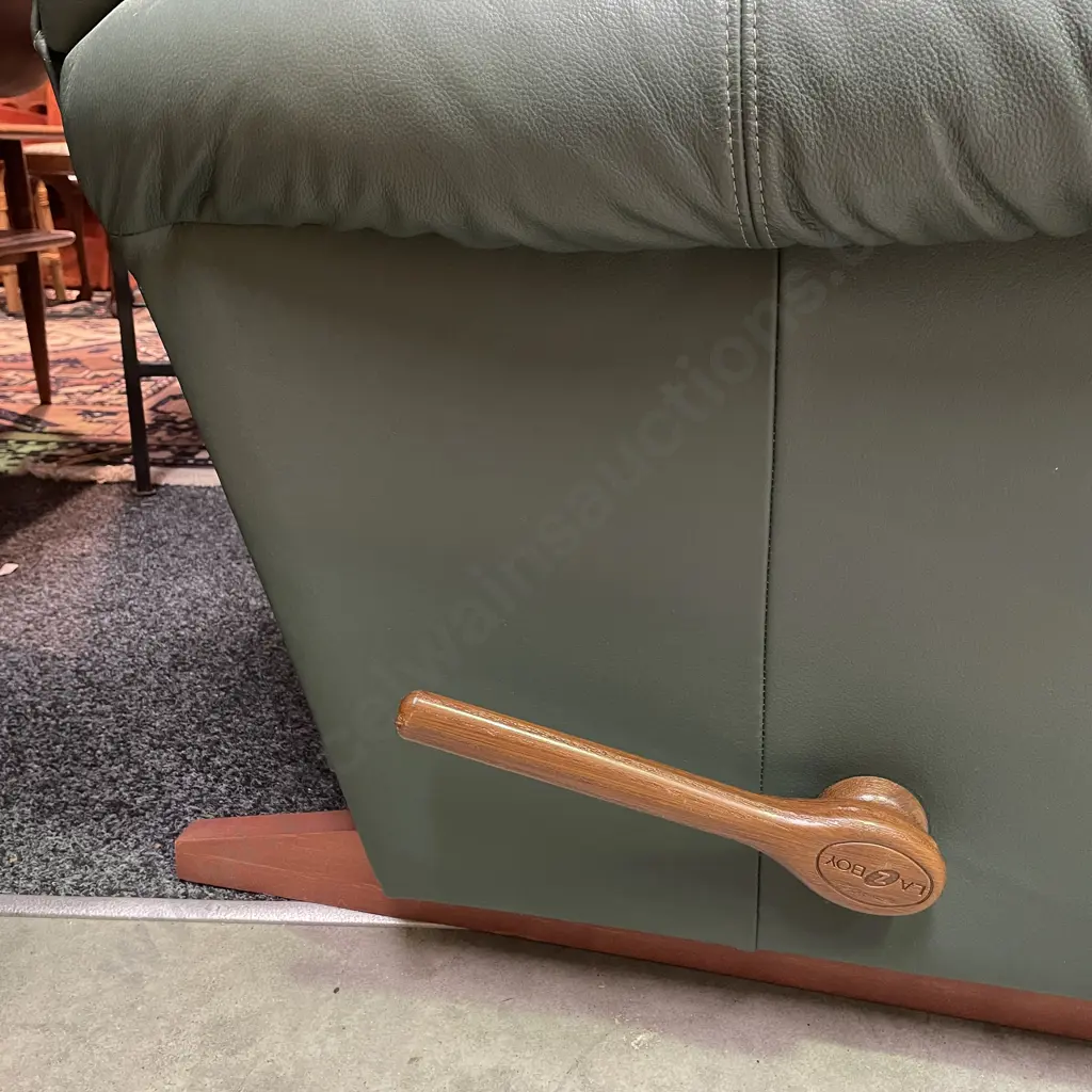 Forrest Green Leather Lazboy Recliner, Wood Feet and Handle, Excellent Condition Image 1++