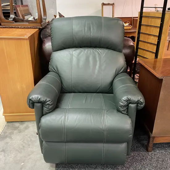 Forrest Green Leather Lazboy Recliner, Wood Feet and Handle, Excellent Condition