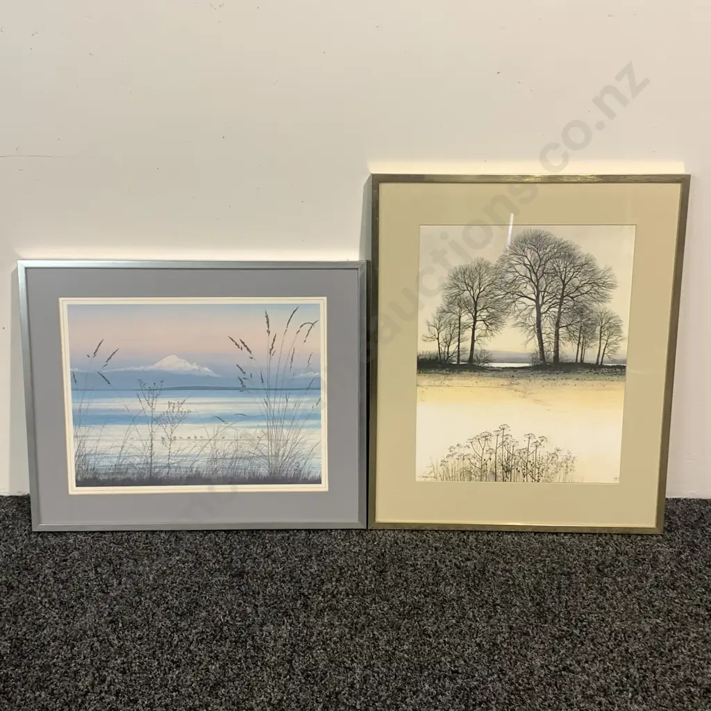 Pair of Framed and Glazed Artworks. "The Morning II" by Kathleen Caddick and 'Boundary Bay' by Jeane Duffy Image 1++