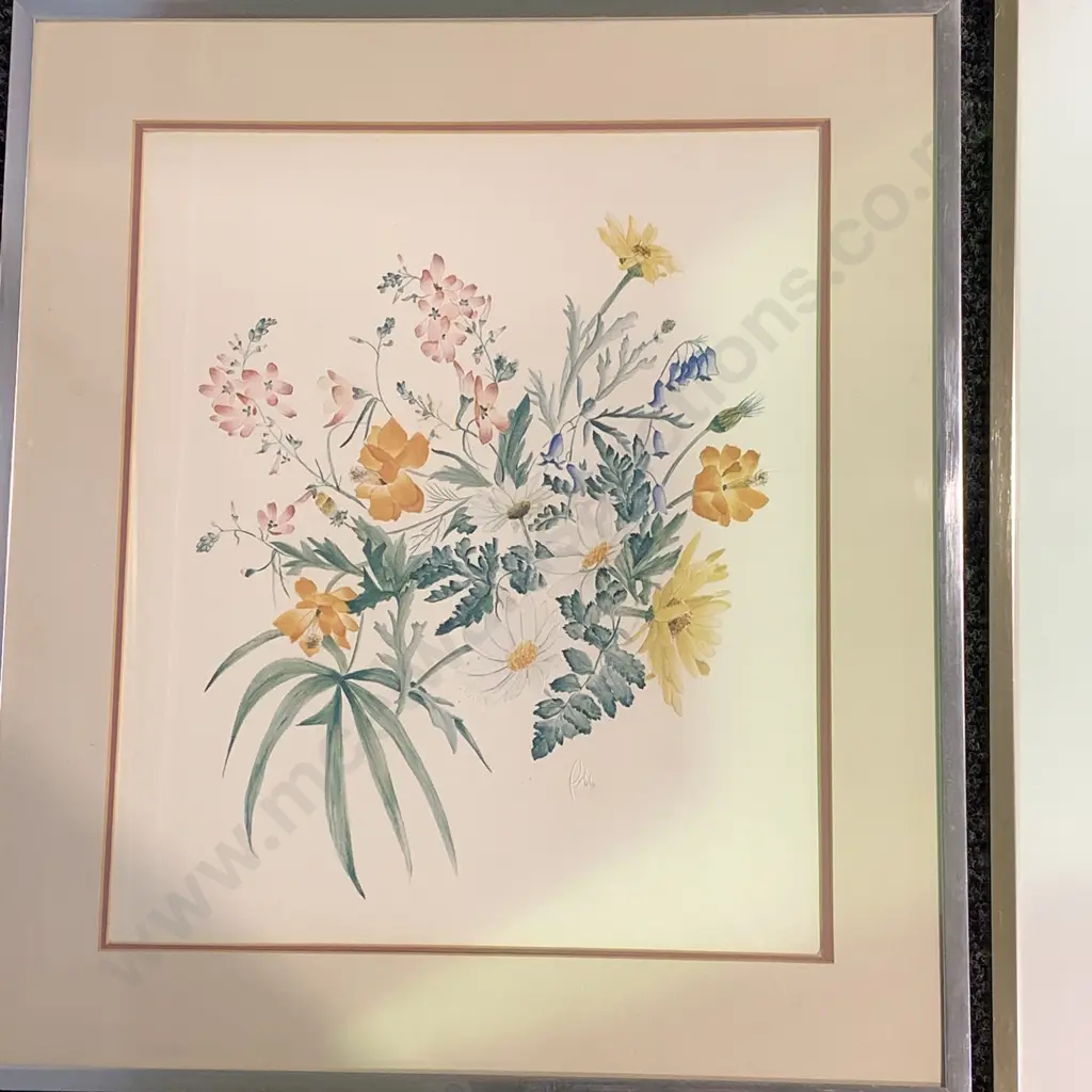 Trio of Framed and Glazed artworks of flowers Image 1++