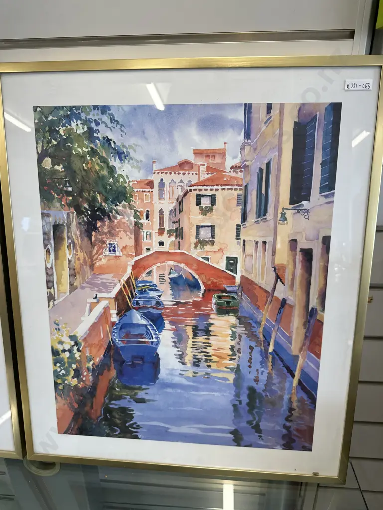 Pair of Glazed Framed Prints Venice canals, 63 x 53cm Image 1++