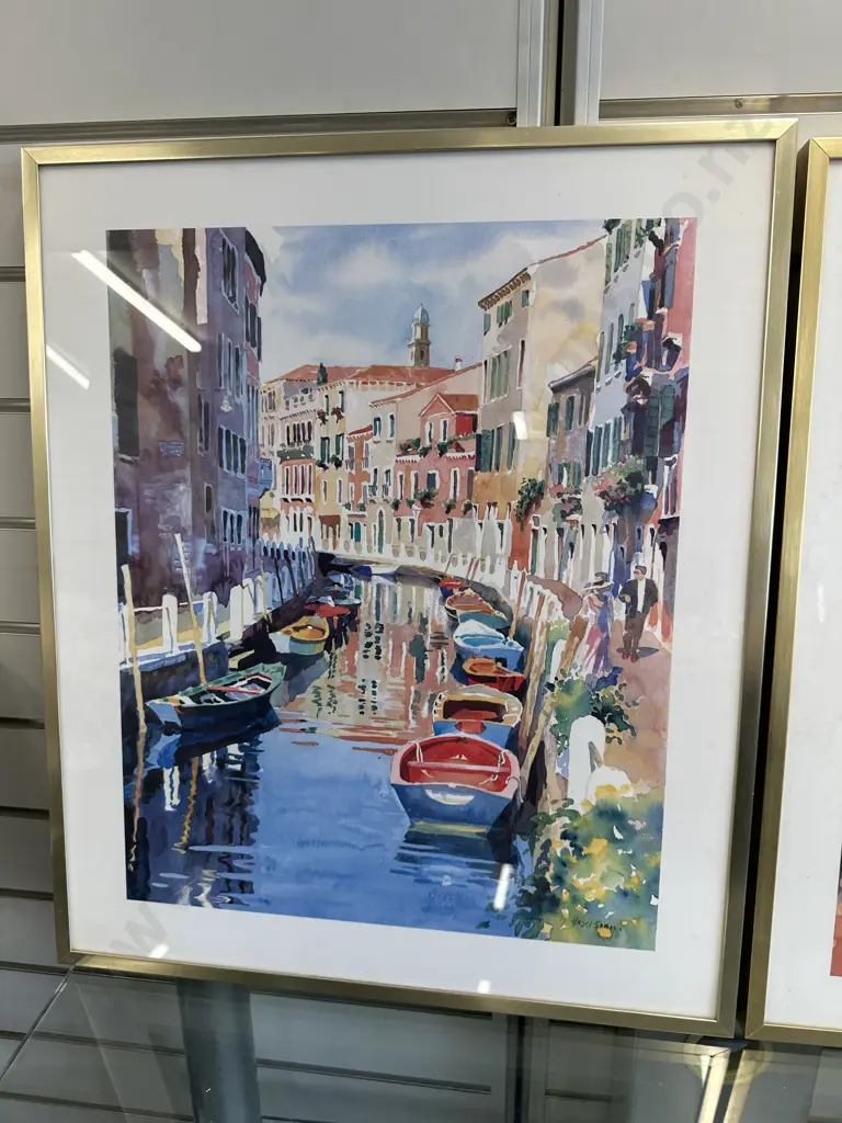 Pair of Glazed Framed Prints Venice canals, 63 x 53cm Image 1++