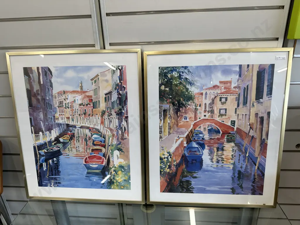 Pair of Glazed Framed Prints Venice canals, 63 x 53cm Image 1++
