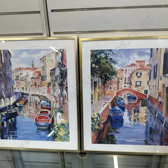Pair of Glazed Framed Prints Venice canals, 63 x 53cm