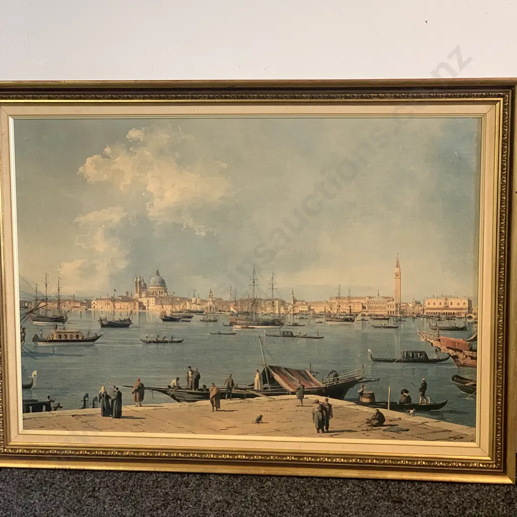 Pair of Framed Artworks. Salisbury Cathedral from the Bishops Grounds by John Constable plus Scene from Venice Image 1++
