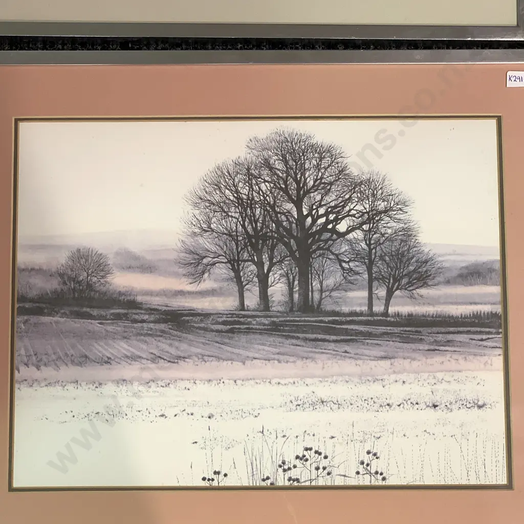 Pair of Framed and Glazed Winter Landscape scenes incl Rising Sun by Kathleen Caddick Image 1++
