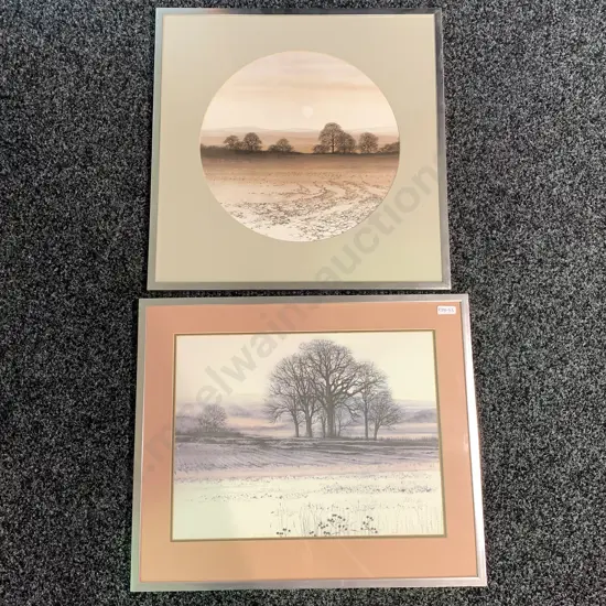 Pair of Framed and Glazed Winter Landscape scenes incl Rising Sun by Kathleen Caddick